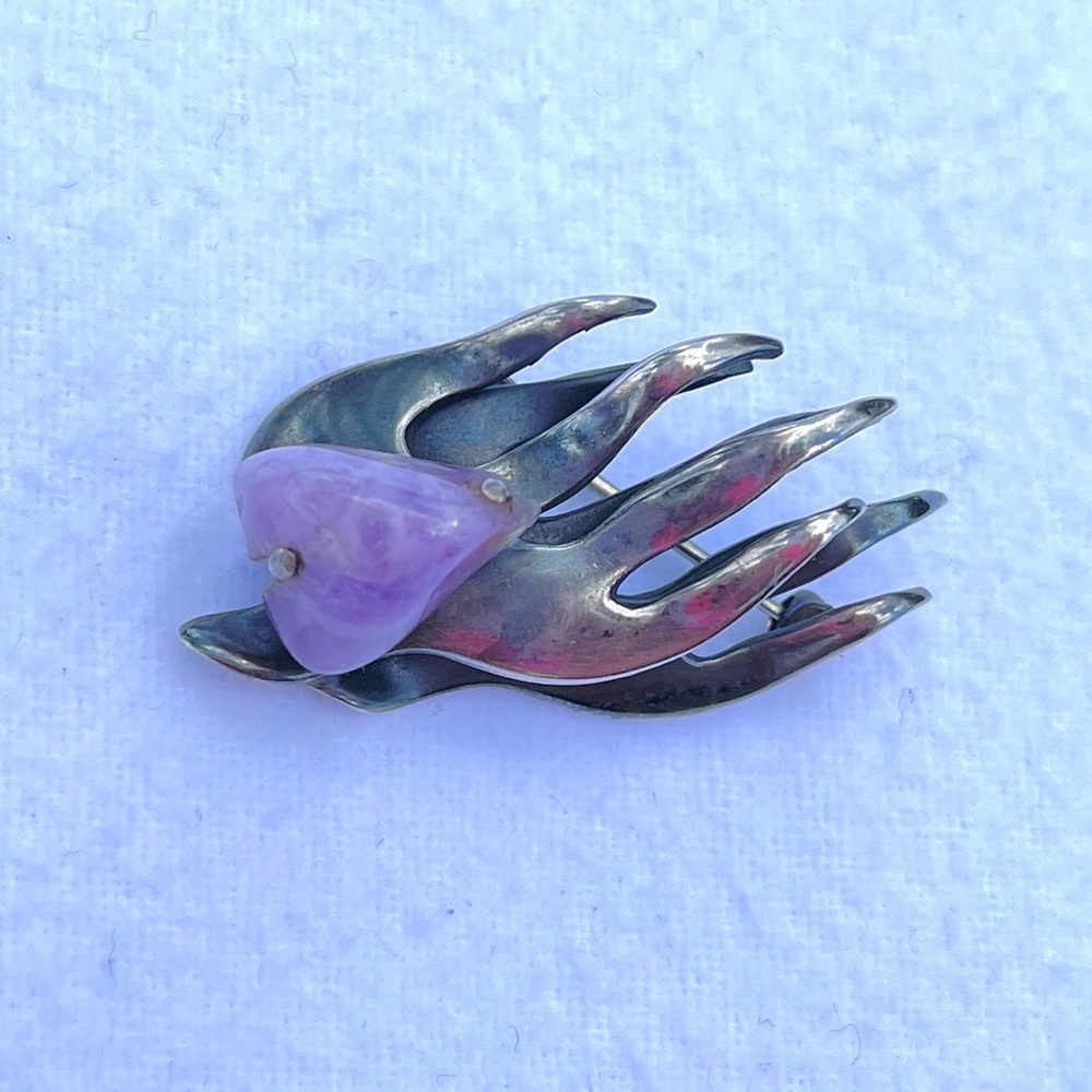 Vintage 90's Maxwell Chayat Sterling silver bird brooch with amethyst stone